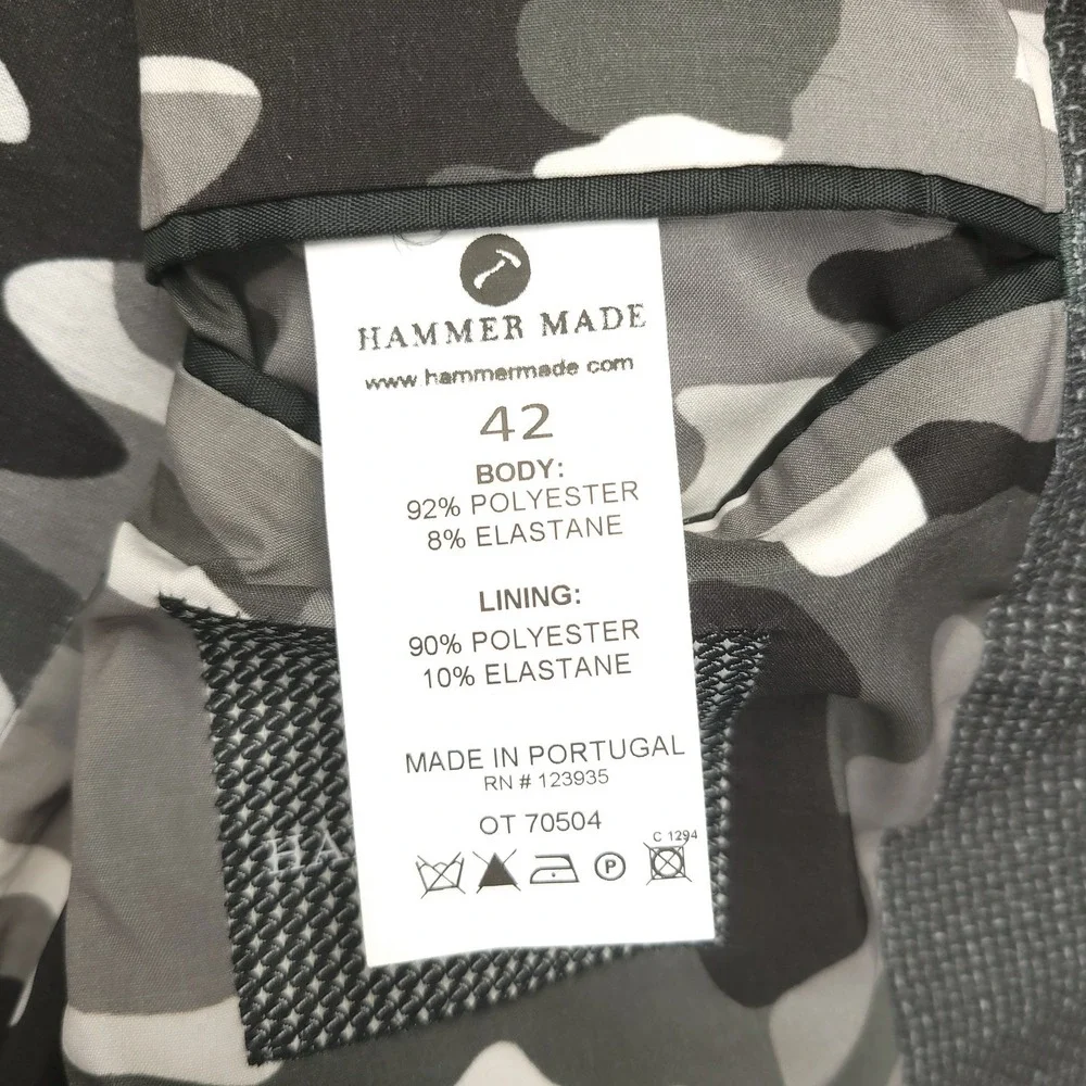 Hammer Made Sport Coat Mens 42 Gray Geometric‎ Camo Lining Stretch Double Vent